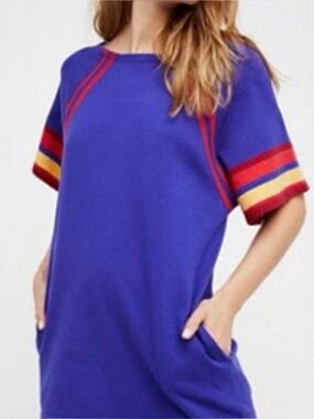 Free People oversized Tunic with Red and Yellow Stripes. Has pockets also
